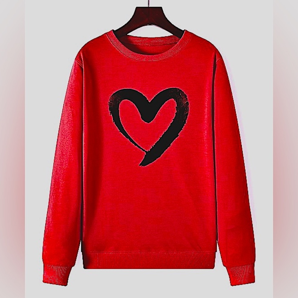 TEEDINO || Carmine Heart Graphic Lounge Sweatshirt in Red - SZ Small ✨NWT✨